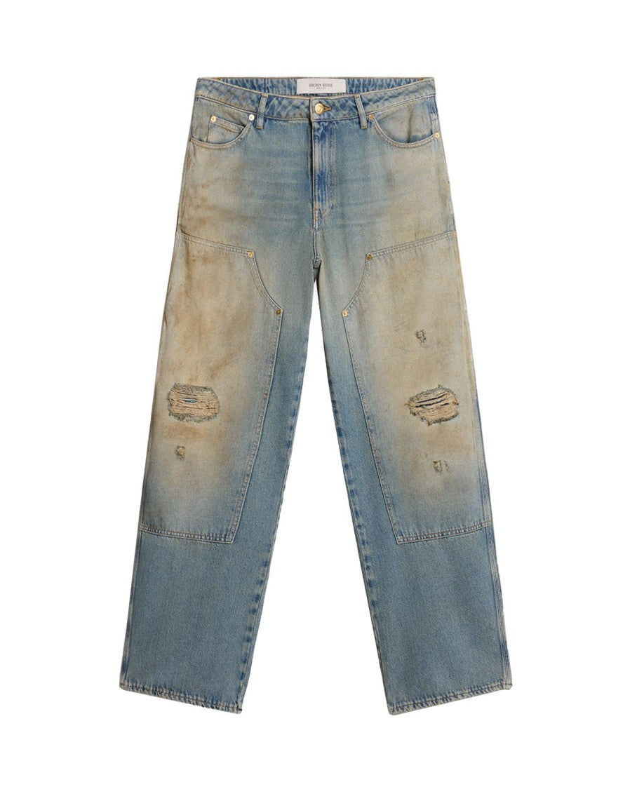 Golden Goose Light Blue And Beige Faded Effect Jeans