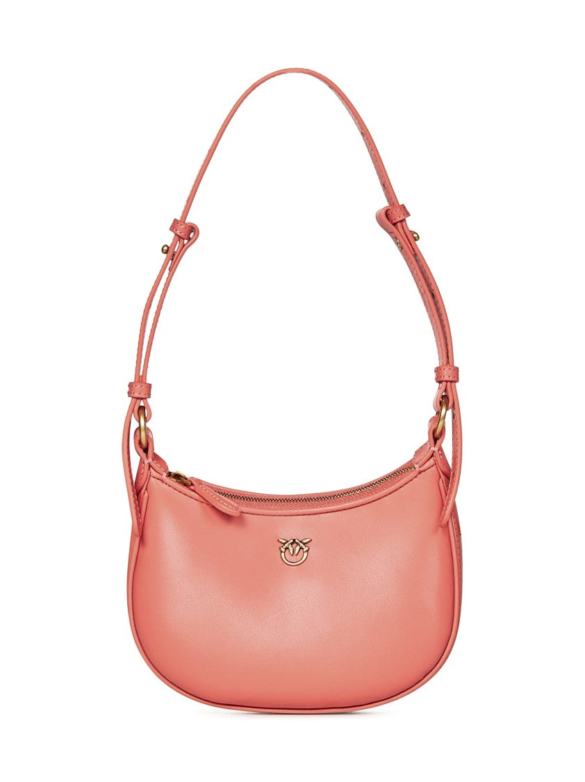 Pinko Coral Half-Moon Silk-Finish Leather Shoulder Bag