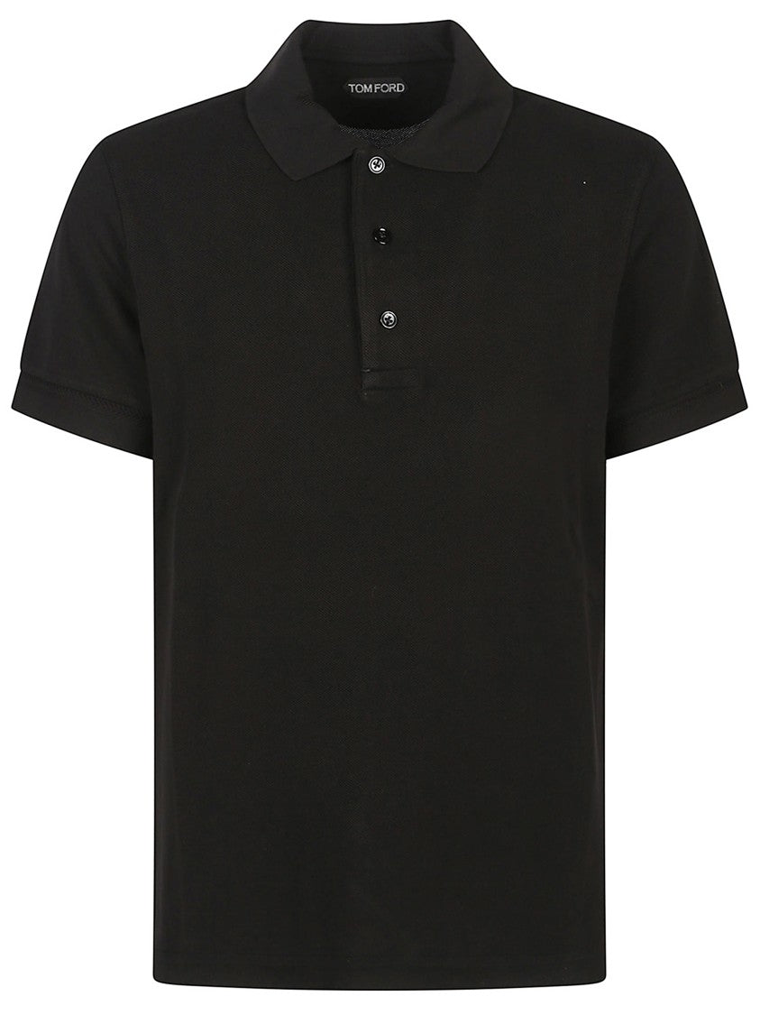 Tom Ford Textured Black Piquet Polo With Classic Details