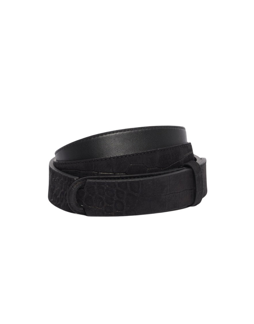 Orciani Brown Cocco Nabuk Crocodile-Effect Leather Belt