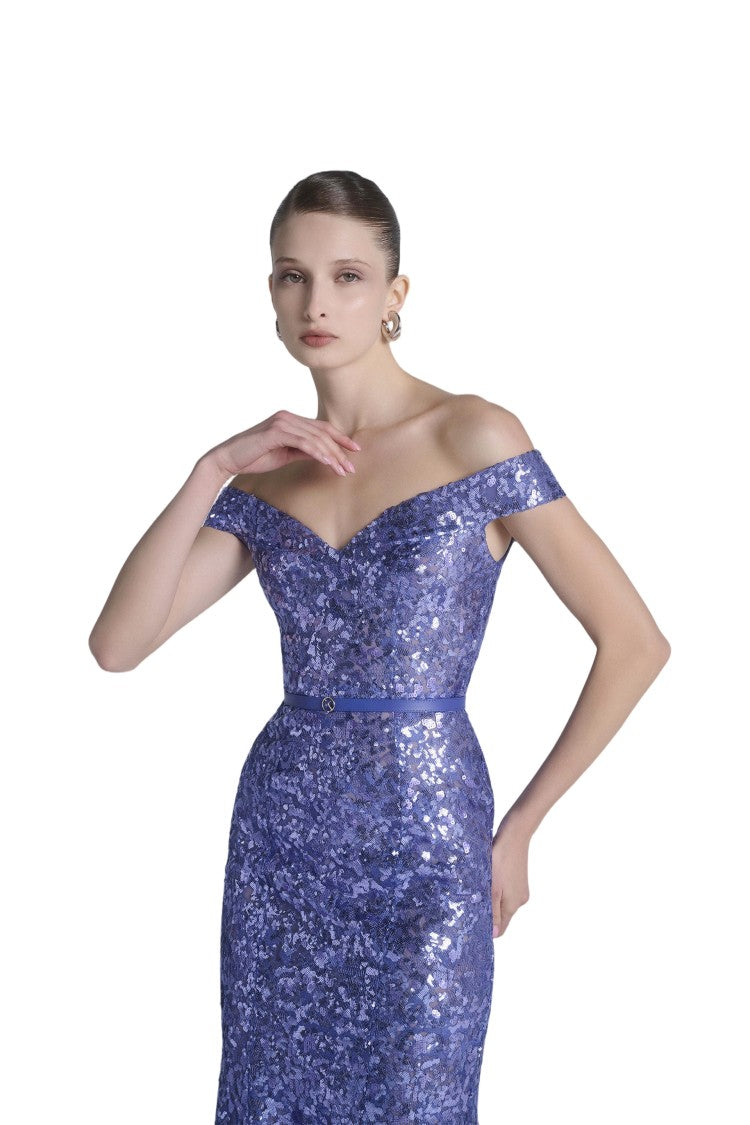 Saiid Kobeisy Off-Shoulder Sequin Embroidered Long Dress