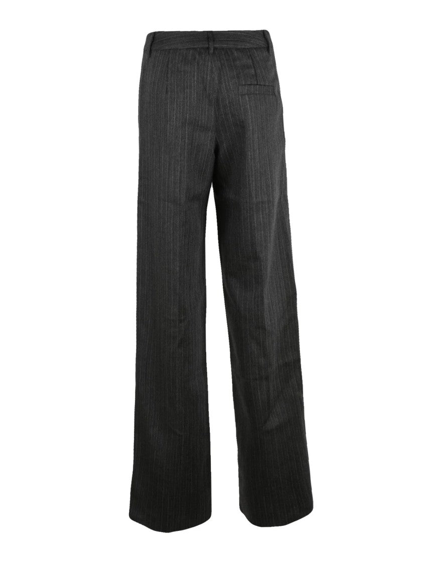 Marella Brown Pinstripe Wide-Leg Virgin Wool Pants
