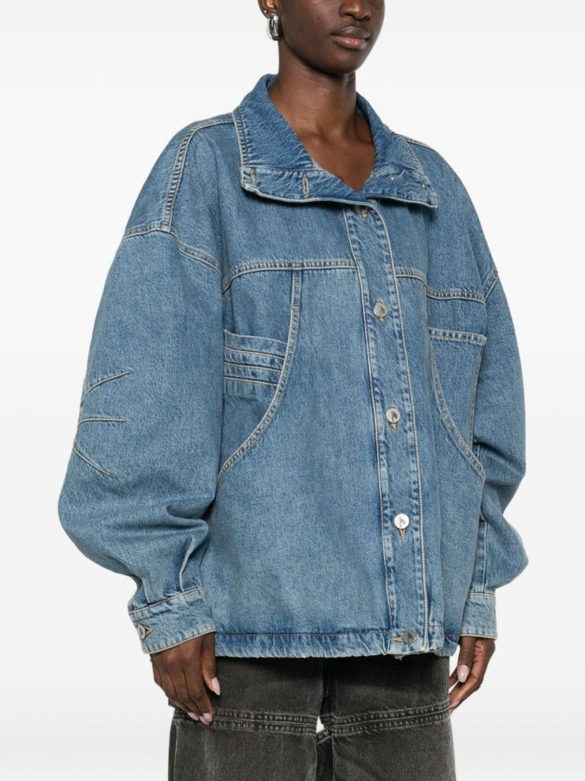 The Attico Boxy Oversized Denim Jacket With Curved Pockets
