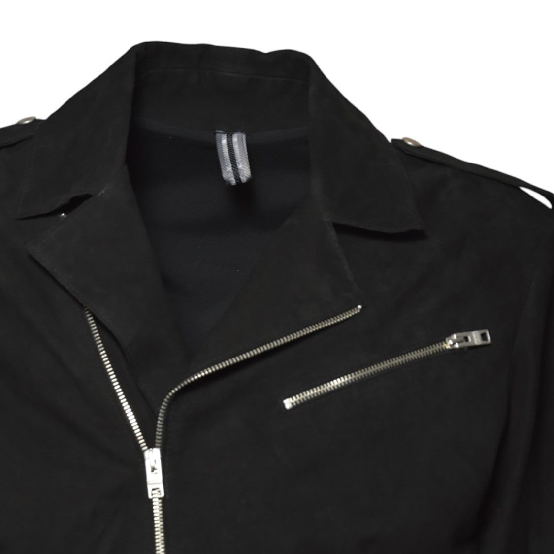 Dfour Asymmetrical Front-Zipper Leather Jacket With Multiple Pockets