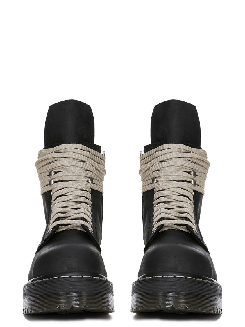 Dr. Martens X Rick Owens Robust Black Leather Quad Sole Boots With Steel Toe Design
