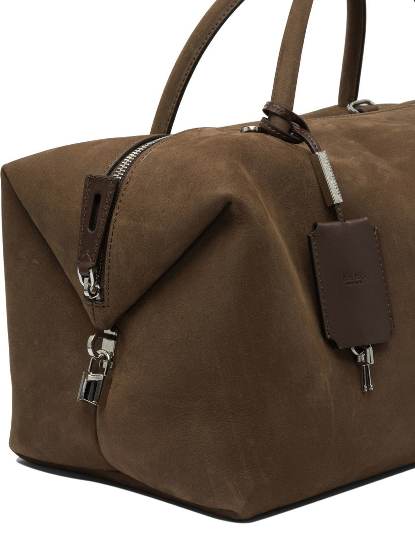 Max Mara Structured Calfskin Nubuck Leather Satchel Handbag