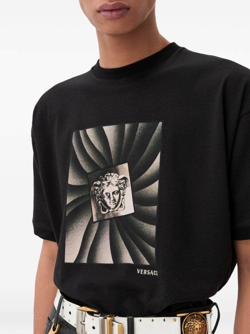 Versace Black 3D Graphic Silk Nylon T-Shirt