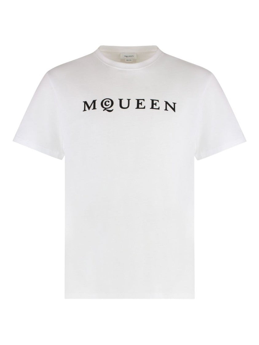 Alexander Mcqueen White Cotton T-Shirt With Bold Black Logo