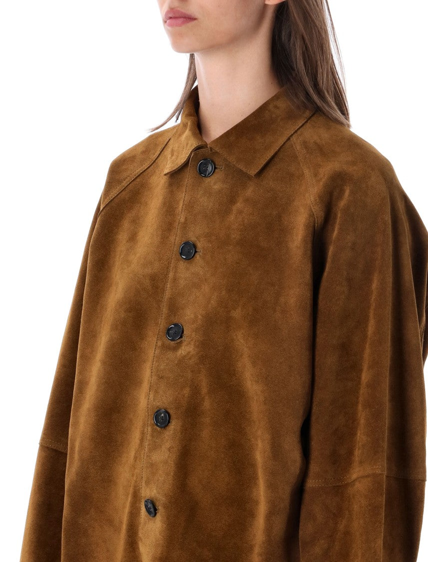 Studio Nicholson Boxy Oversized Suede Jacket With Classic Collar And Button Closure