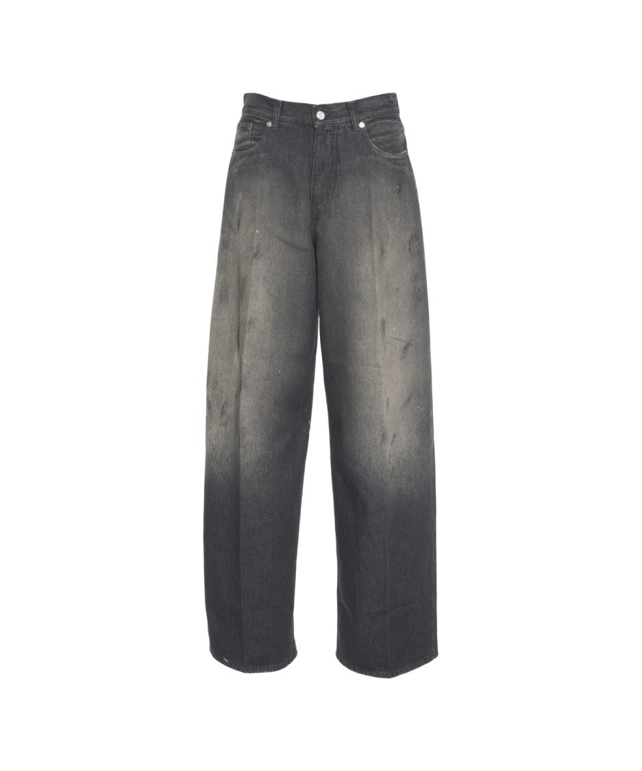 Nine In The Morning Faded Black Loose Fit Jeans With Distressed Detailing