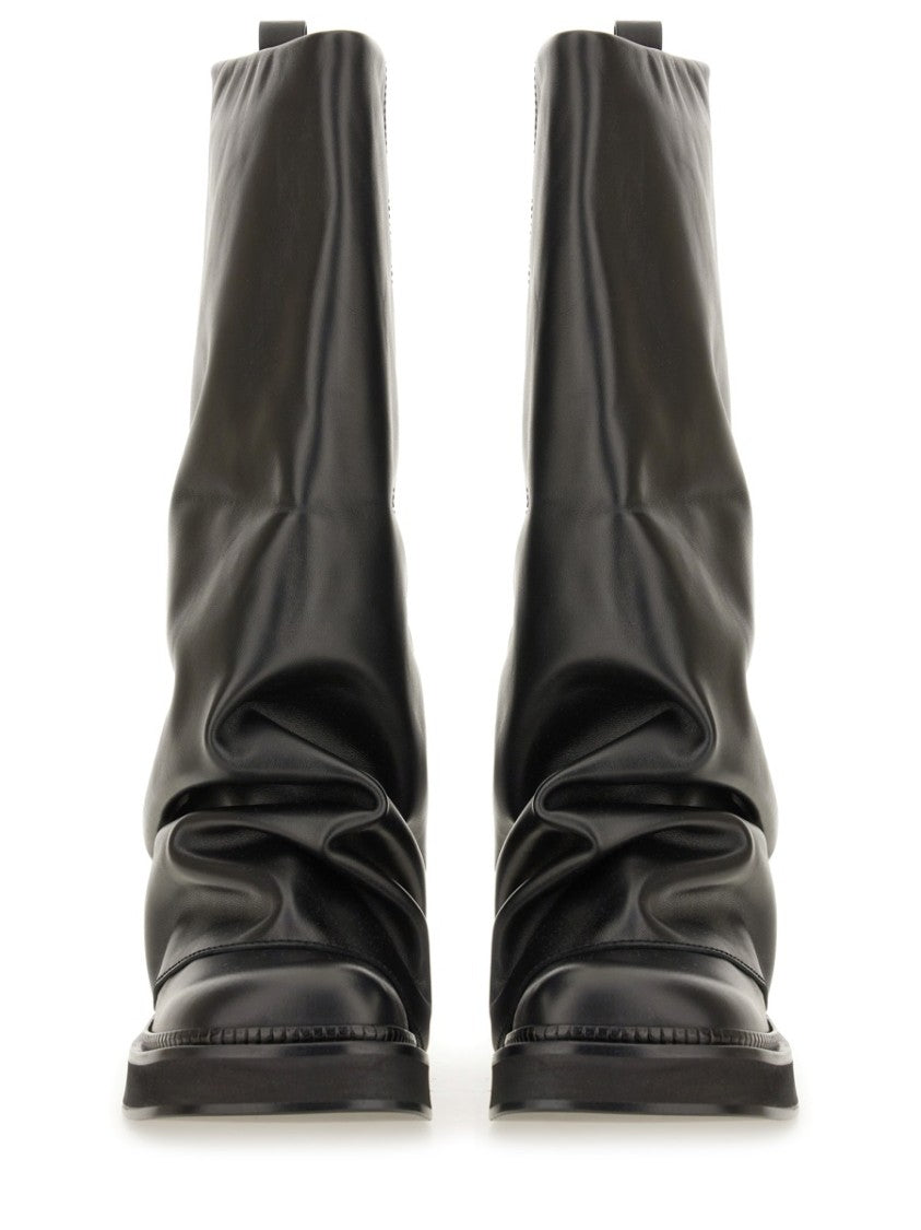 The Attico Slouchy Black Calf Leather Combat Boots