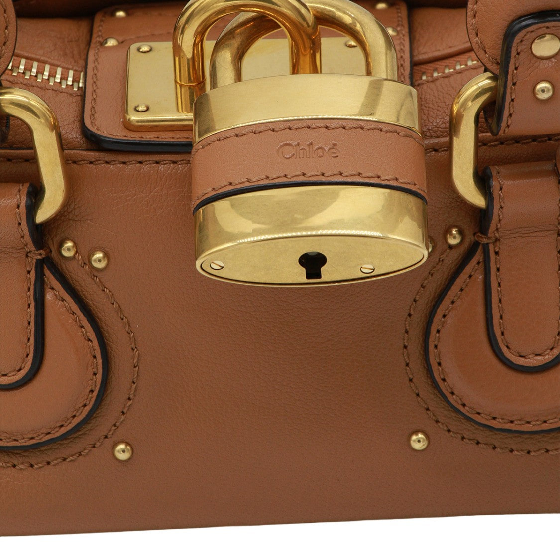 Chloé Structured Brown Leather Handbag With Gold-Tone Hardware