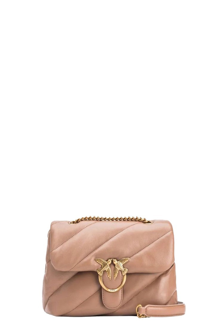 Pinko Quilted Beige Leather Shoulder Bag With Distinctive Clasp