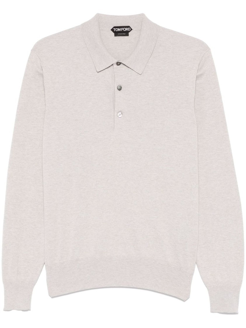 Tom Ford Long-Sleeved Polo With Classic Collar In Soft Cotton