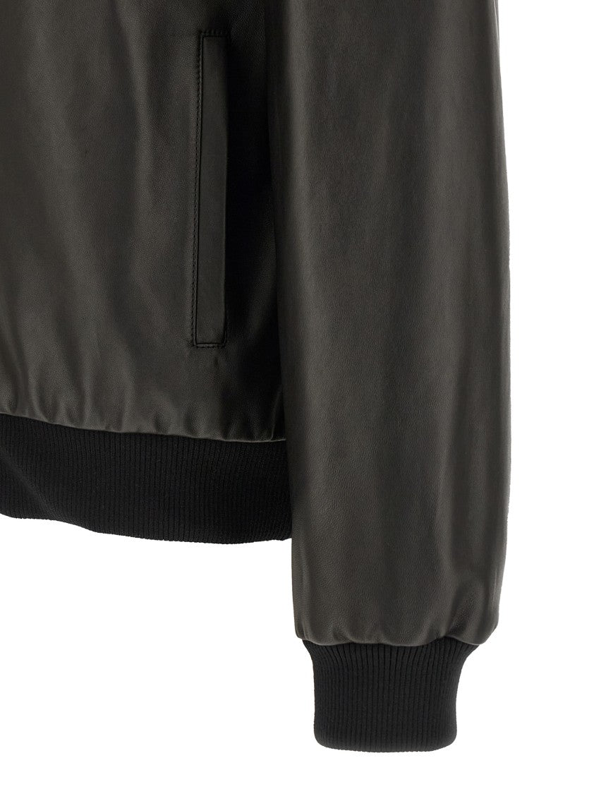 Fendi Smooth Leather Blouson With Ribbed Knit Details