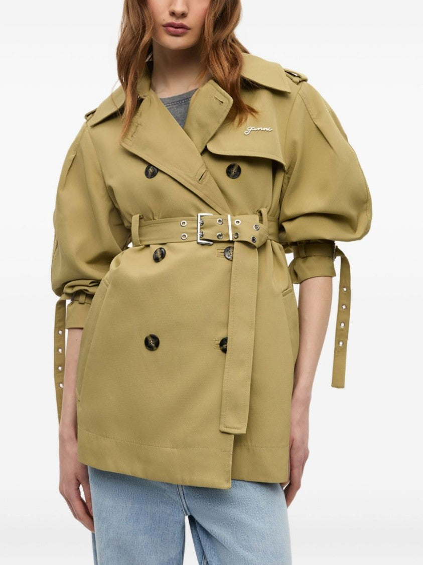 Ganni Belted Beige Short Trench Coat