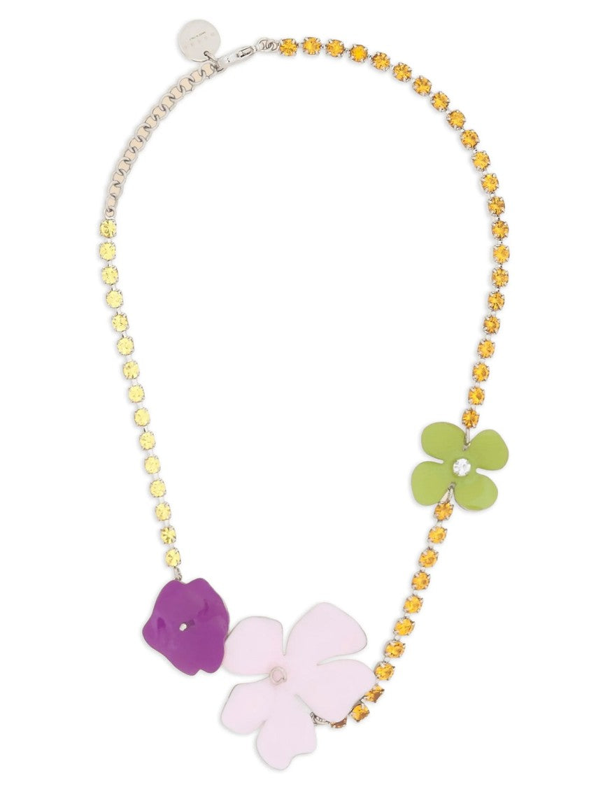 Marni Rhinestone-Embellished Metal Choker With Enameled Floral Accents