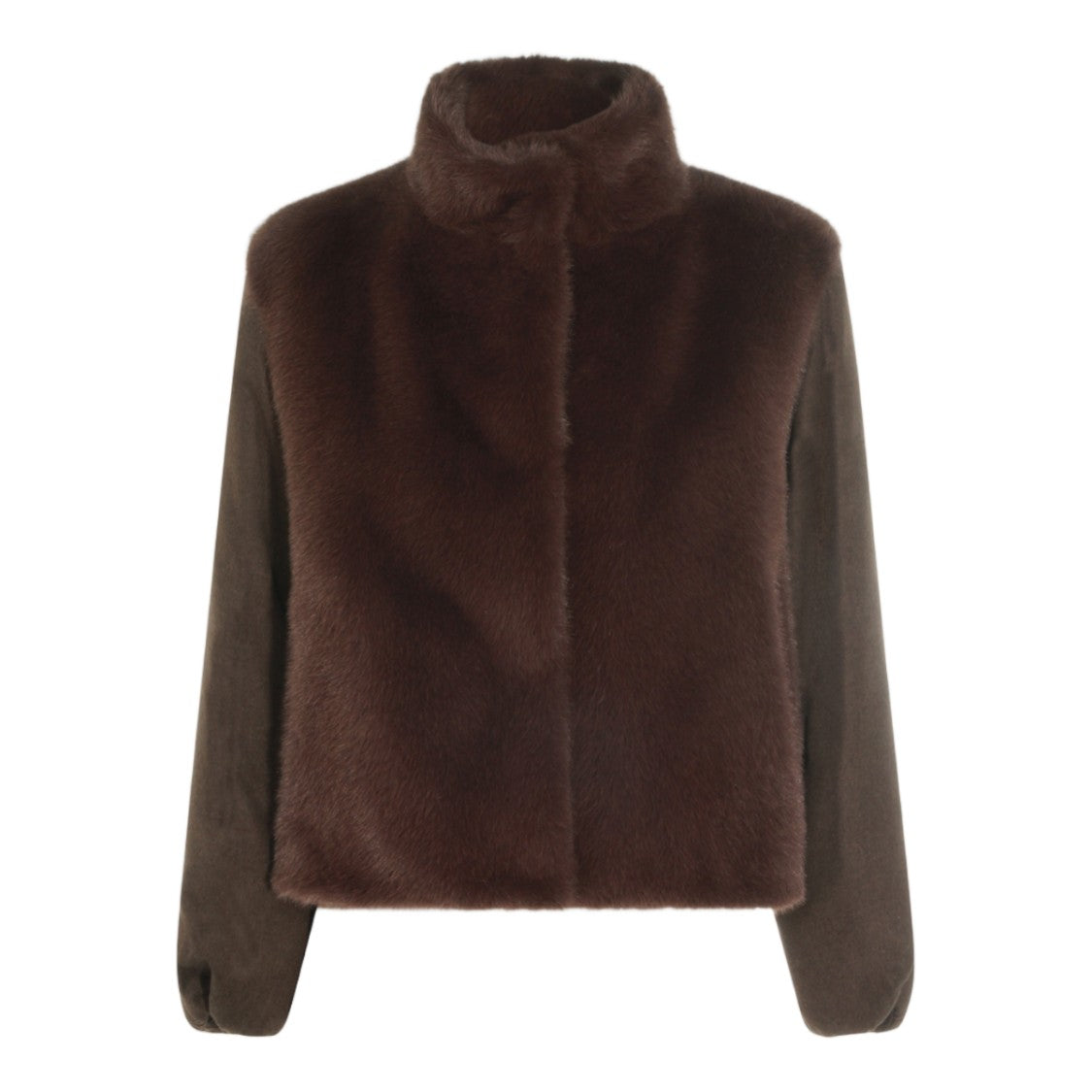 Herno Plush Brown Fur Panel Jacket With Cropped Silhouette