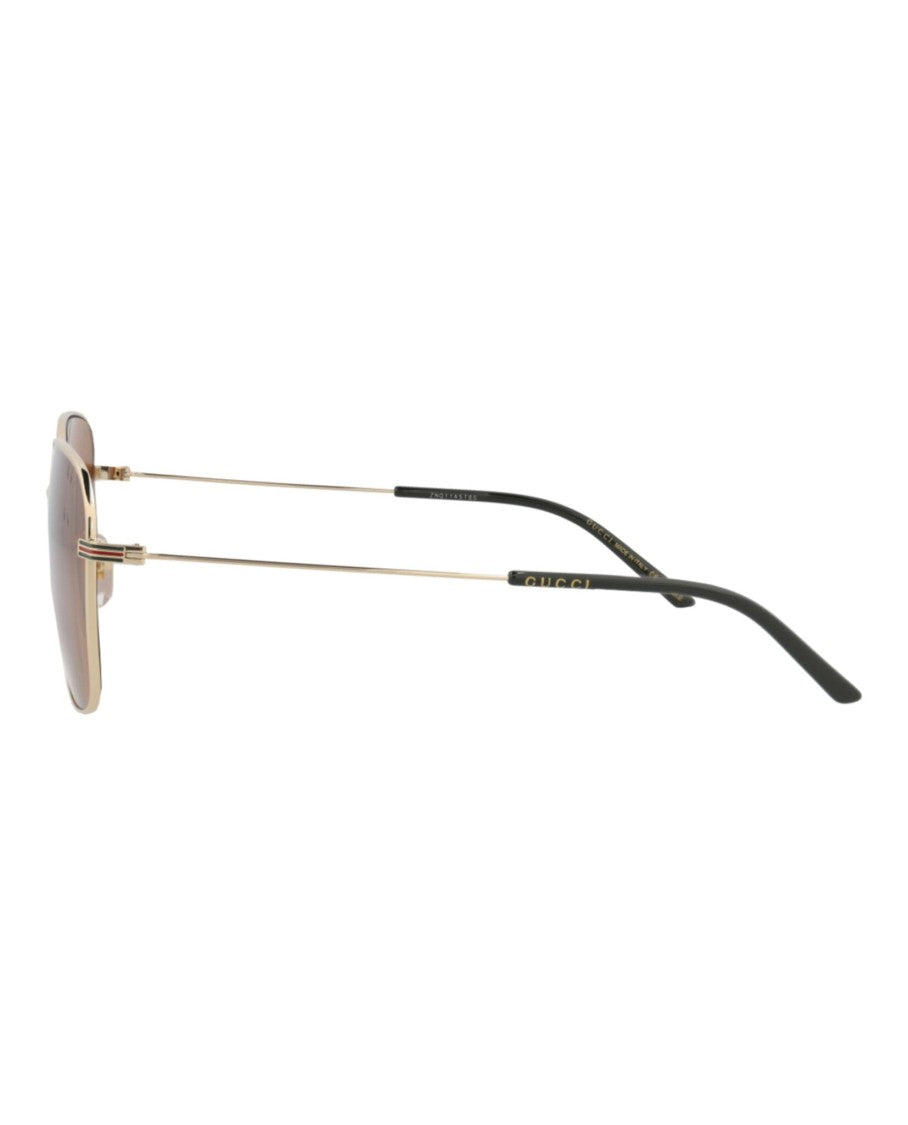 Gucci Square-Frame Gold Metal Sunglasses With Brown Tinted Lenses