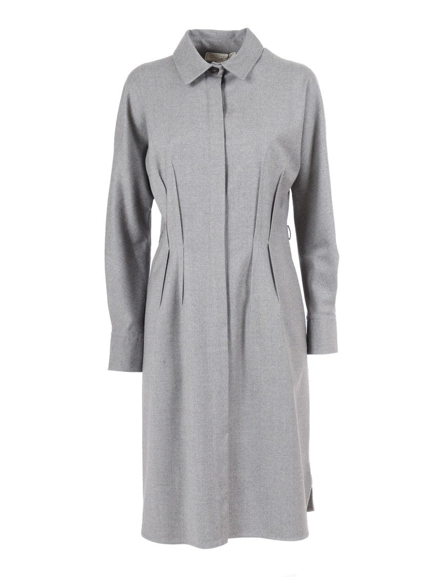 Antonelli Knee-Length Tailored Dress With Classic Collar And Structured Pleats