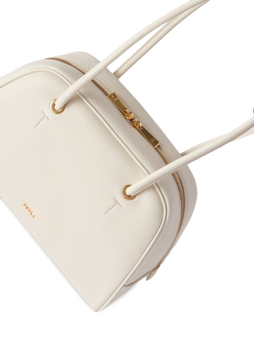 Furla White Poppy Dome M Structured Leather Handbag