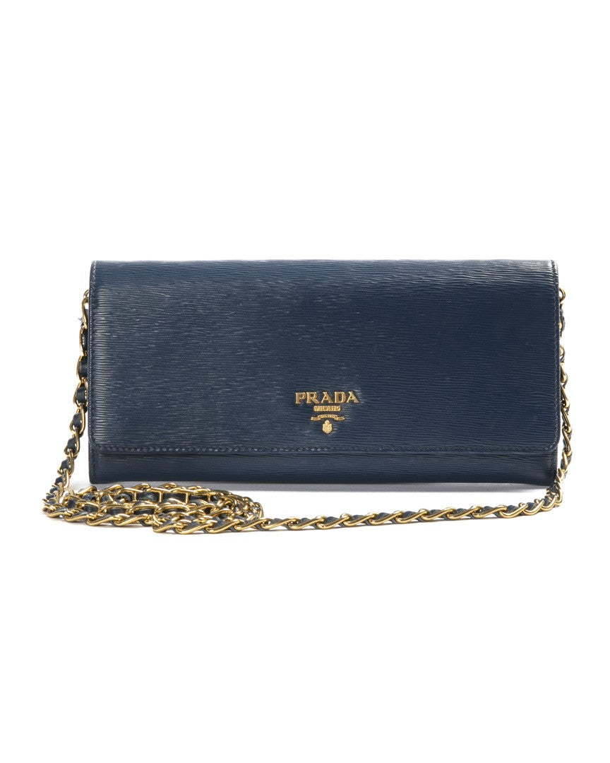 Prada Blue Small Epi Leather Clutch