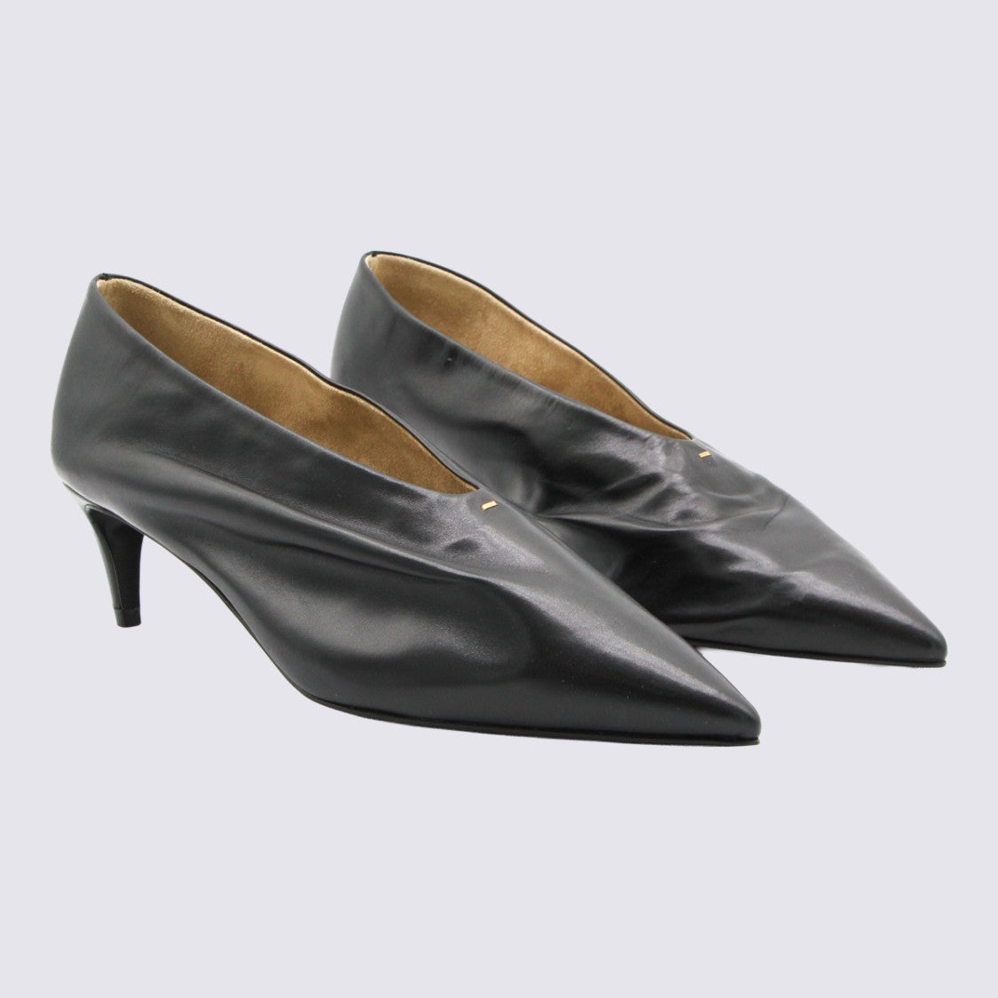 Khaite Pointed-Toe Black Leather Heels With Low Stiletto