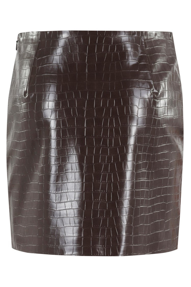 Isabelle Blanche Croco Embossed Mini Skirt In Eco Leather