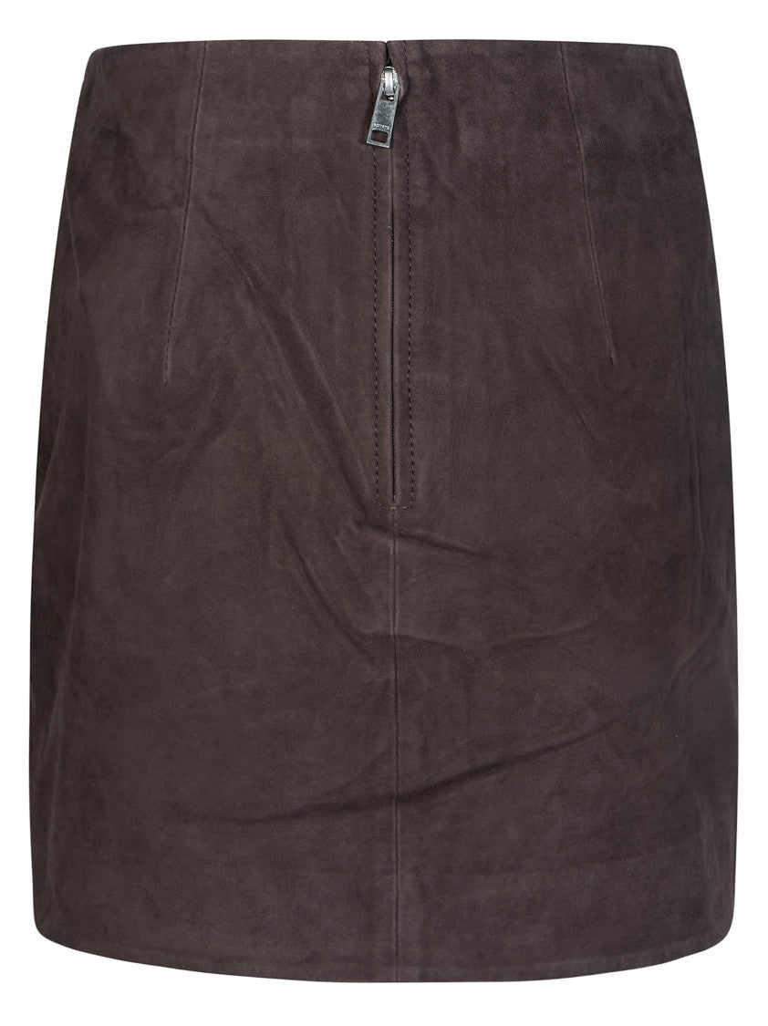 Rotate Deep Brown Suede Streamlined Mini Skirt