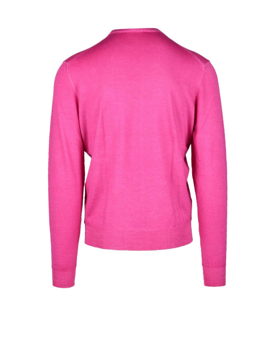 Drumohr Fuchsia V-Neck Mohair Knit Sweater