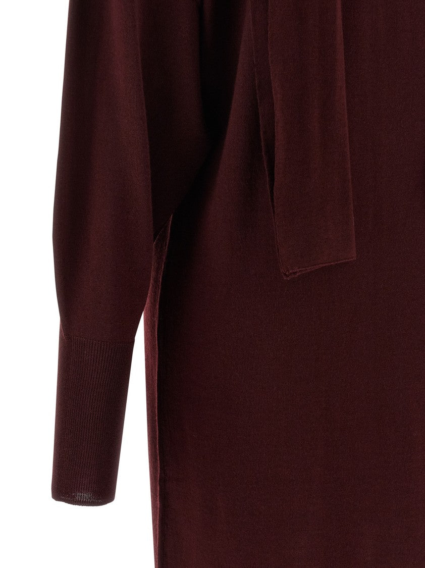 Nude Light Wool Knit Midi Dress With V-Neck