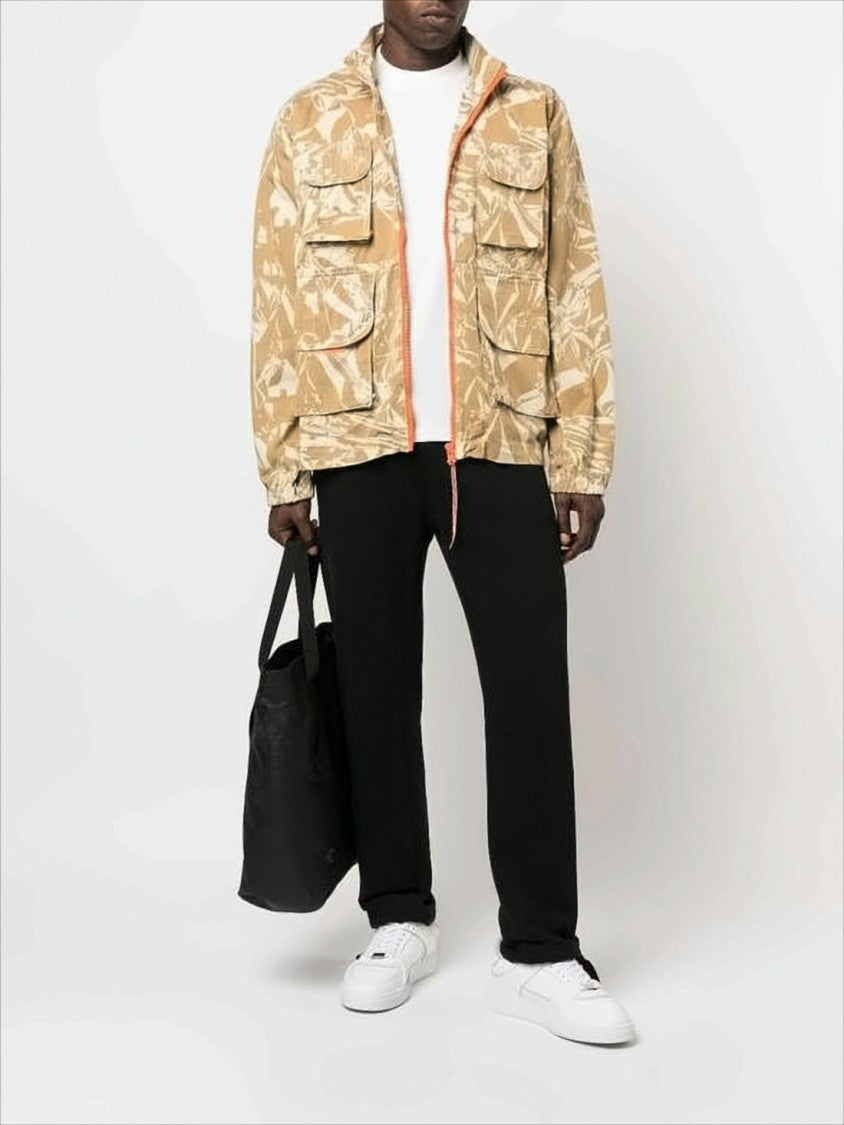 Aries Arise Beige Abstract Leaf Pattern Utility Jacket