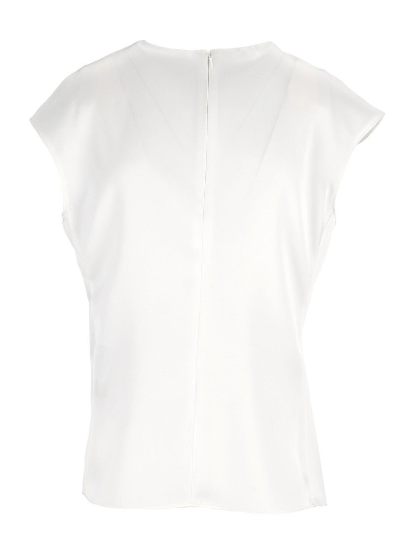 Emporio Armani White Cap-Sleeve Pleated Tank Top