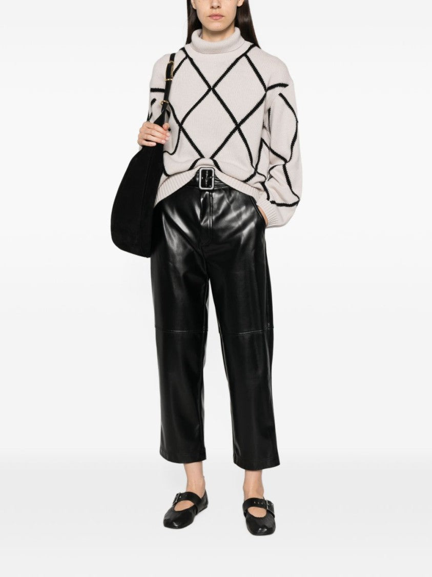 Twin-Set Glossy Faux Leather Cropped Wide-Leg Pants