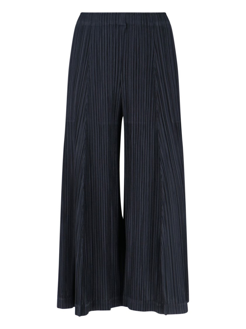 Pleats Please Cropped Wide-Leg Trousers With Vertical Pleats