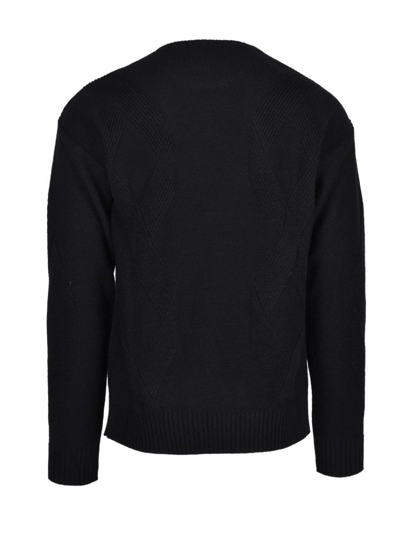 Daniele Alessandrini Textured Black Crew Neck Sweater In Acrylic And Wool Blend