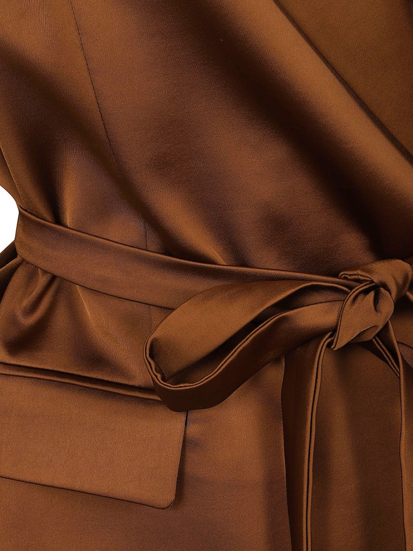 The Andamane Belted Satin Blazer With Structured Shoulders