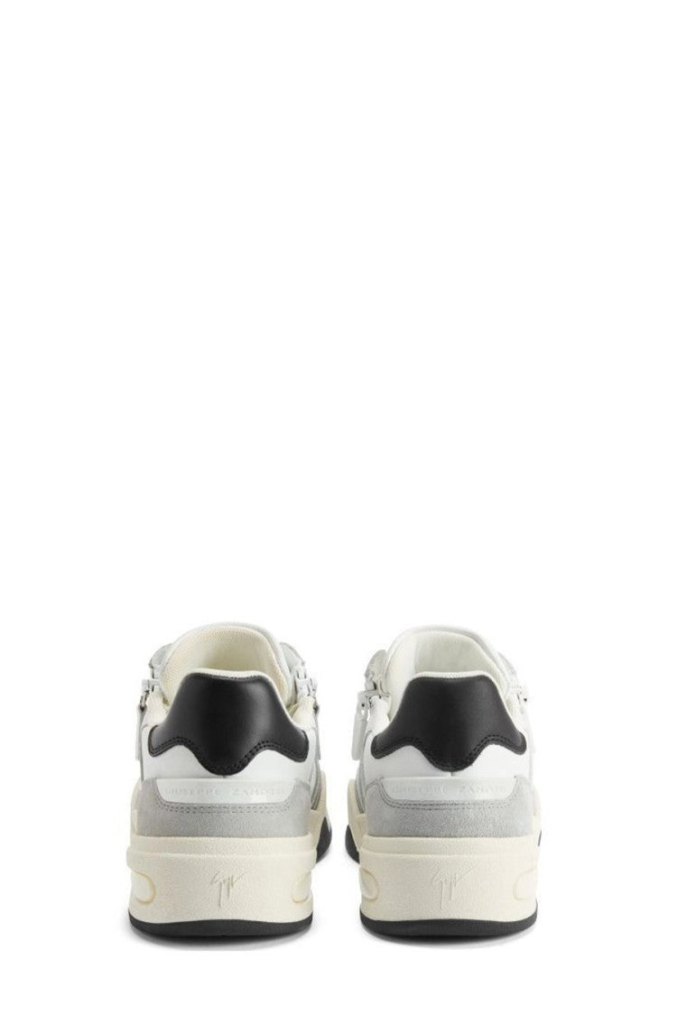 Giuseppe Zanotti White Suede-Panel Side Zip Leather Low-Top Sneakers