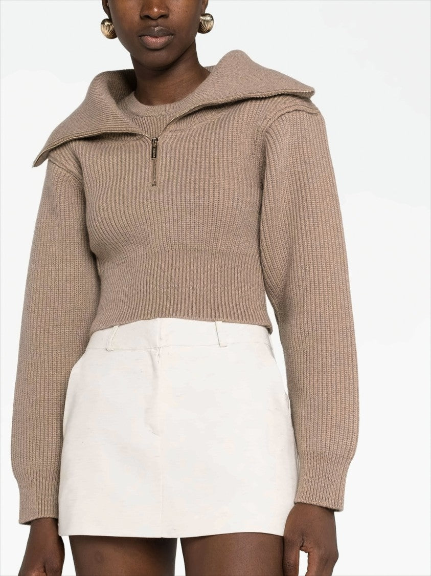 Jacquemus Cropped Merino Wool Sweater With Double Collar