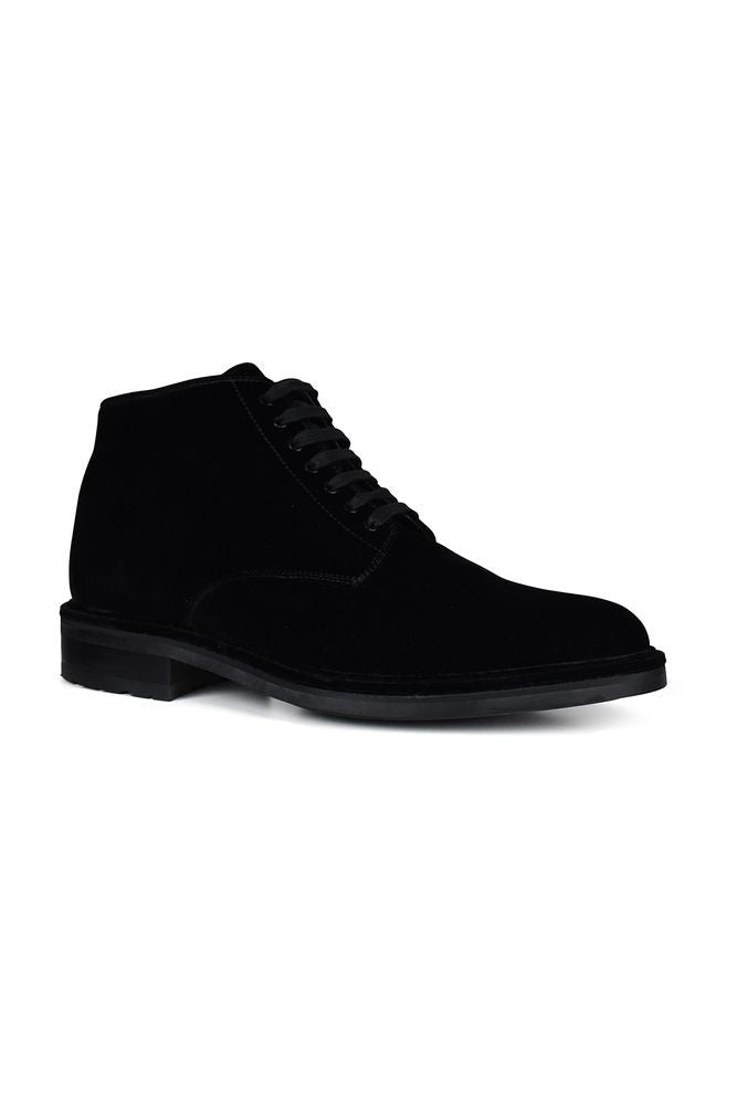 Saint Laurent Black Velvet Boots With Satin Laces