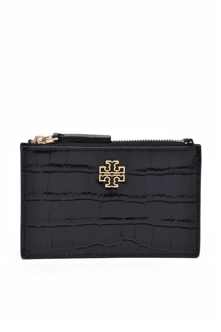 Tory Burch Crocodile-Textured Black Calfskin Cardholder