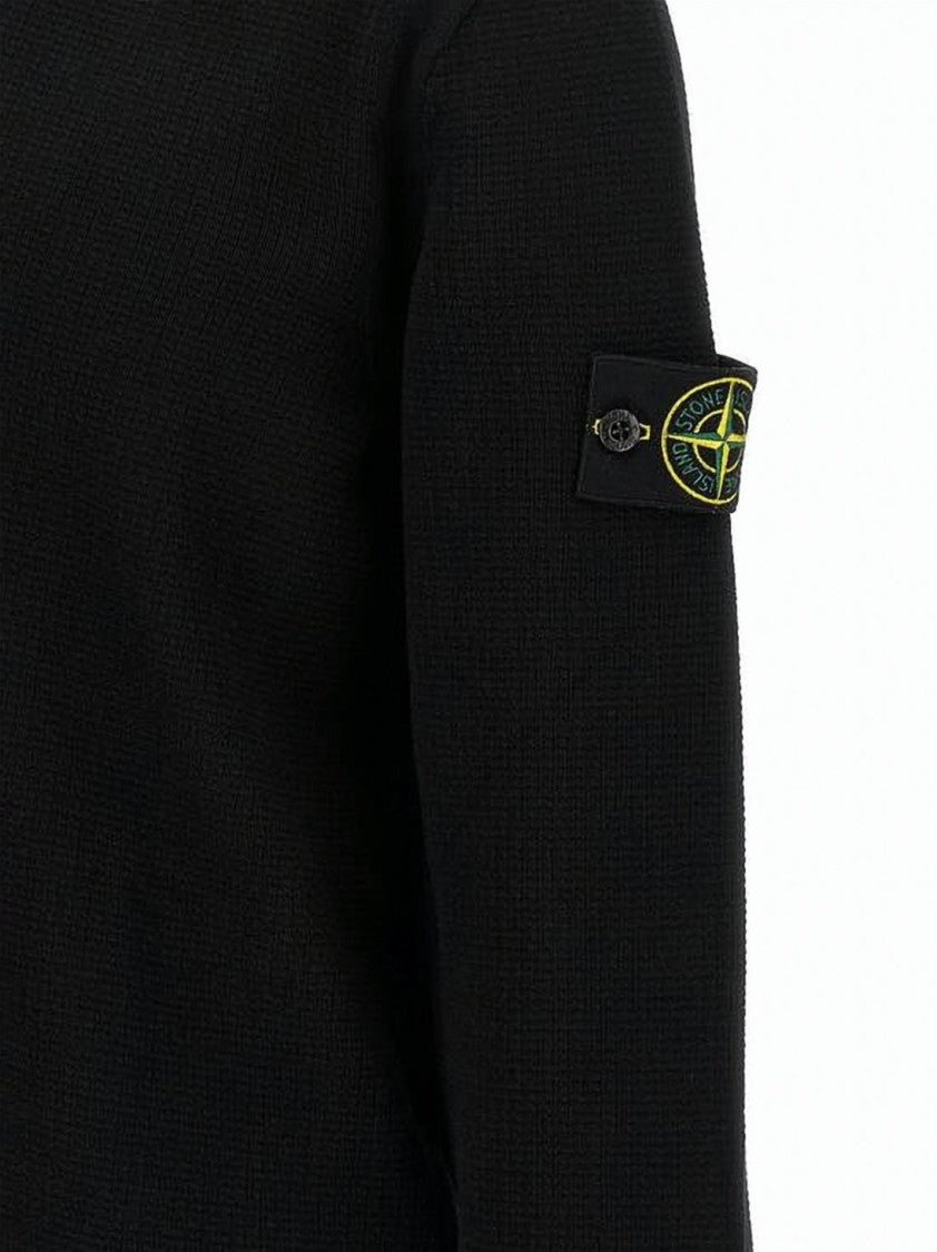 Stone Island Textured Cotton Long-Sleeve Polo Shirt With Iconic Patch