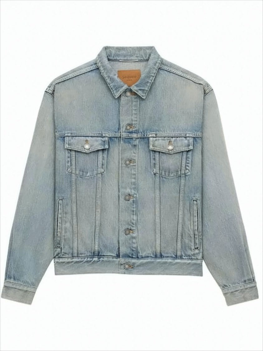 Saint Laurent Light Wash Denim Jacket With Classic Design