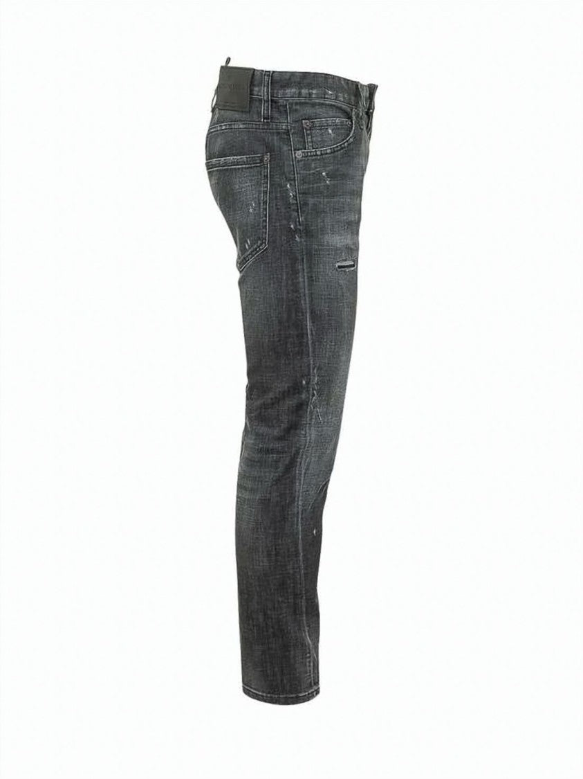 Dsquared2 Distressed Grey Denim Pants With Tapered Leg