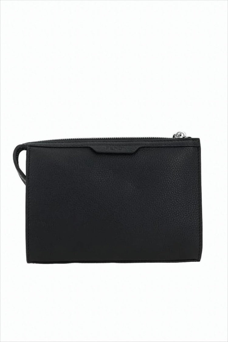 Fendi Textured Calf Leather Clutch With Metallic Logo Buckle