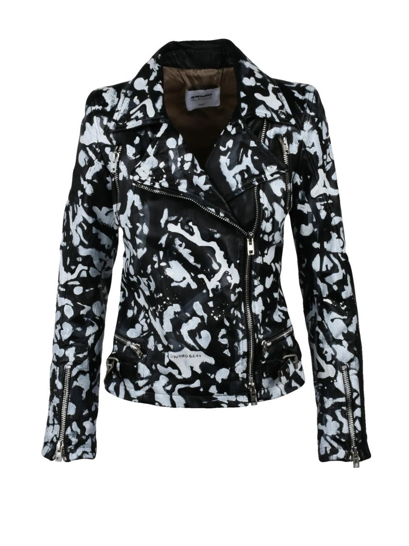 Sword 6.6.44 Leather Biker Jacket - Black/White