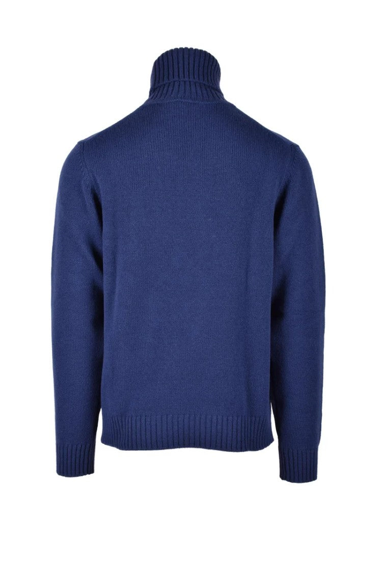 Crossley Blue Wool High Neck Sweater