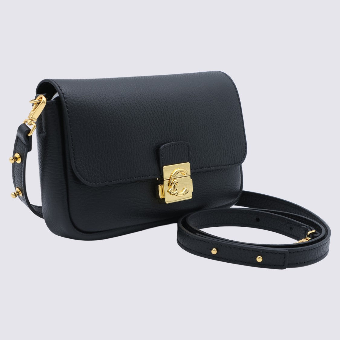 Coccinelle Rectangular Black Pebbled Leather Bag With Gold Hardware