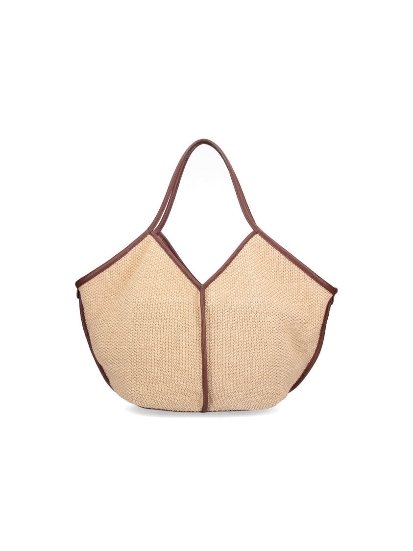 Hereu Beige Woven V-Neck Texture Tote Bag