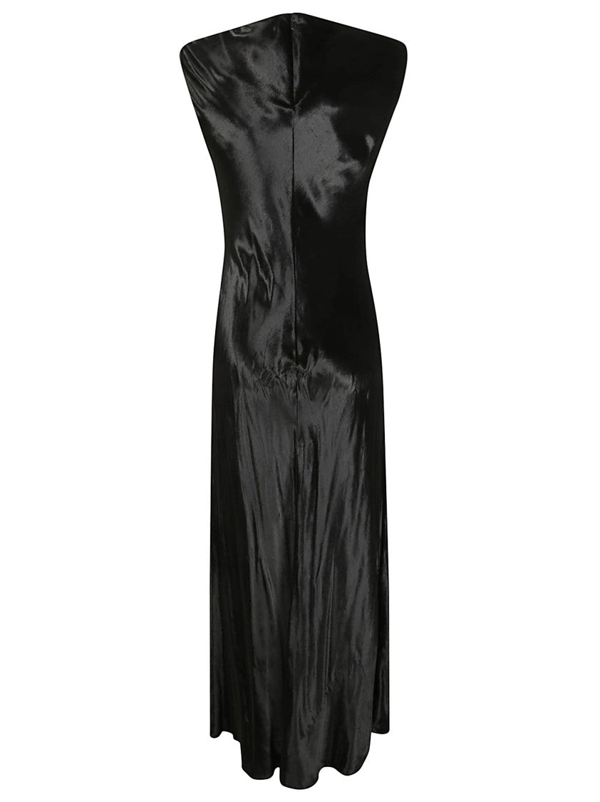 Alberta Ferretti Shiny Velvet Midi Dress With Flared Skirt And High Neckline